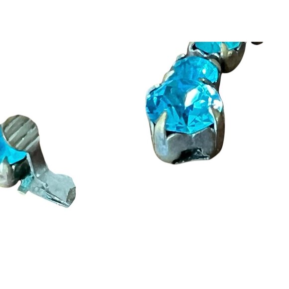 Vintage Silver-Tone Aquamarine Blue Rhinestone Crystal Necklace 16" - Picture 3 of 6